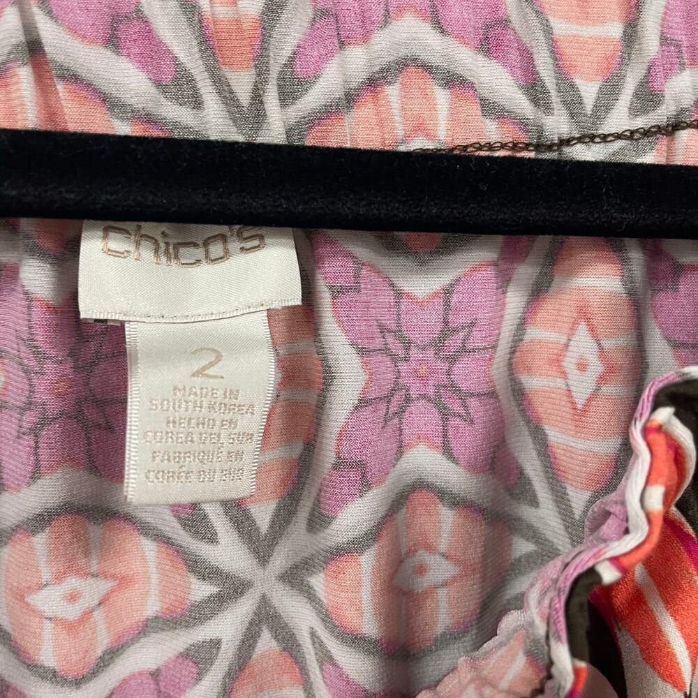 Chico's Off the Shoulder Pink Orange Geo Print Top Womens 12 - Picture 5 of 7